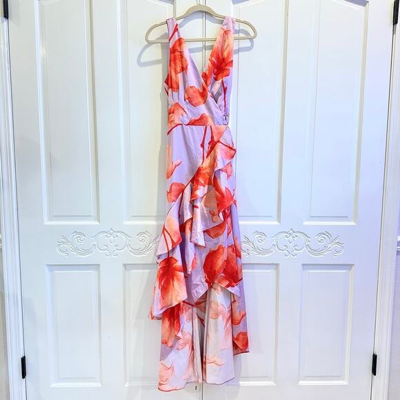 Hutch Isadora Women's Floral Maxi Wrap Dress Hutch High Low Satin Size L NWT - Picture 5 of 12